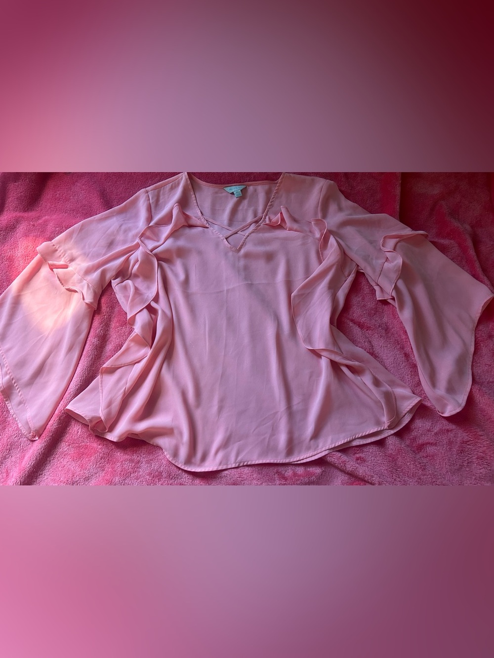 belle sky Soft Pink Ruffle Sleeve Blouse